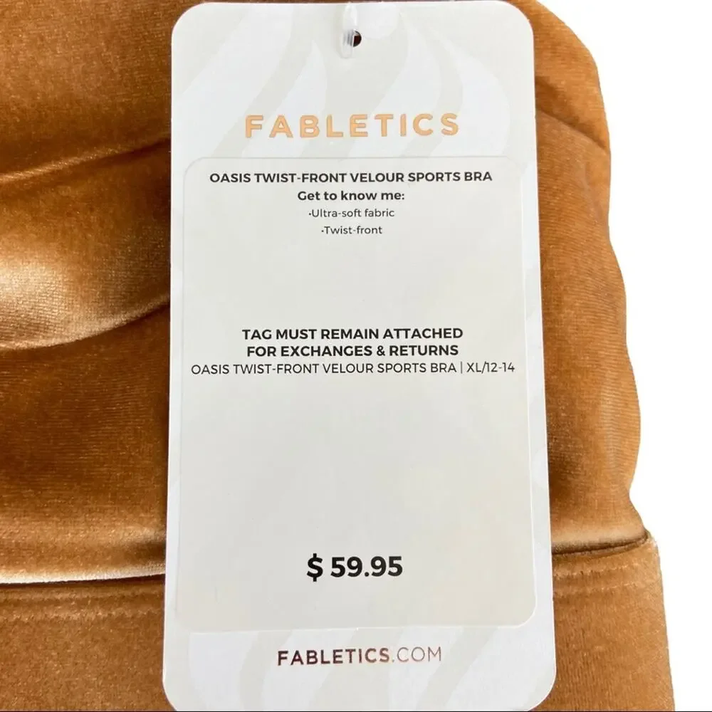 Fabletics Oasis Twist Velour Sports Bra In Light Honey Size XL New With Tags
